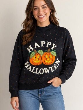 Vintage Happy Halloween Crewneck Sweatshirt Medium Spooky 1990s 90s Pull Over